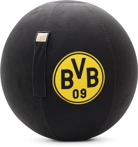 Sitting Ball only by Magma BVB Borussia Dortmund Sitzball VIP, 65 cm Ø, Ergonomisch für gesundes Sitzen, Sitzball mit Bezug, Fanartikel Möbel mit Tragegriff, Fußball