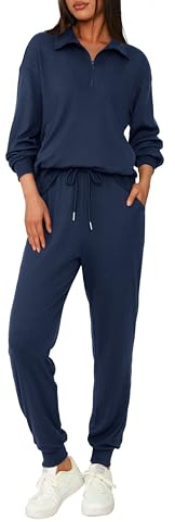 BTFBM Women's 2 Piece Tracksuit Fall Outfits 2026 Long Sleeve Half Zip Sweatshirt Sweatpants Lounge Set Sweatsuits(Solid Navy,Large)