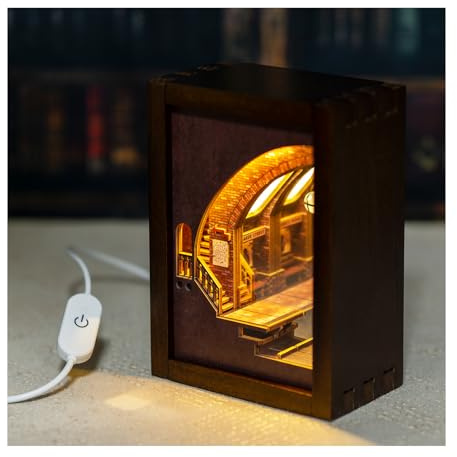 JOOHOUR DIY 3D Puzzle Nightlight, Miniature Wooden Lamp, Model Building Kit with LED Light, Creative Craft Home Decor, Gift for Teens and Adults, Detective Station