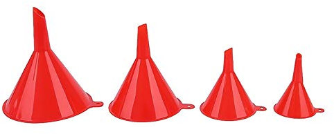 Lot de 4 entonnoirs en plastique - 55, 75, 100, 125 mm - Pour voiture, moto, cuisine ou atelier