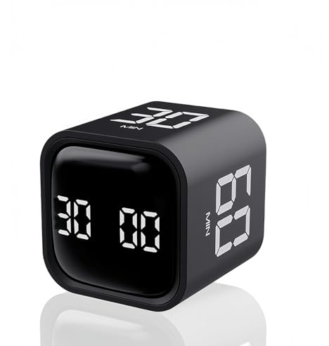 Teknoluzor Pomodoro Digitaler Würfel-Timer, Produktivitäts-Timer, Küchentimer, Schreibtisch-Timer, 5/10/30/60 Minuten & individueller Countdown, Vibration und einstellbarer Soundalarm, für Aufgaben,