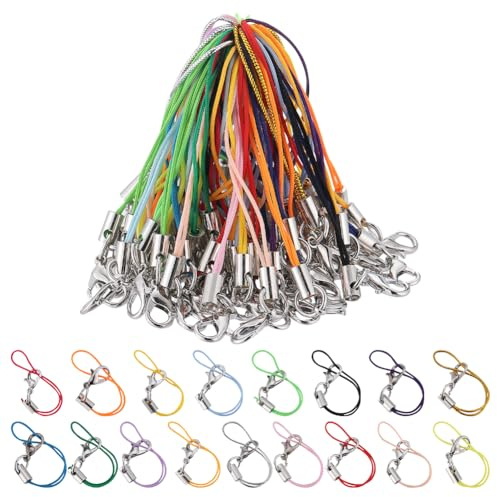 GORGECRAFT 100Pcs 10 Colors Phone Keychain Strap Sliver Tone Split Ring Cords Colorful Polyester Cellphone Charms Lanyard String for Mobile Phone Lariat USB Drive DIY Decorations Supplies