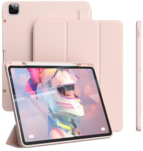 GKABXY Hülle für iPad Pro 12,9 Zoll 6./5./4. Generation (2022/2021/2020) mit Pencil-Halter [Unterstützt Aufladen/Paaren des iPad 2. Pencil], Weiche TPU-Rückseite, Auto Sleep/Wake, Rosa