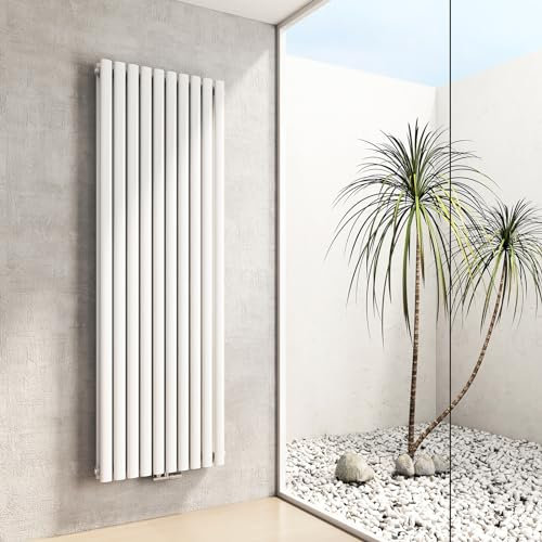 Heilmetz radiateur eau chaude Tube ovale 180x60cm, radiateur vertical design à double panneaux, radiateur chauffage central eau chaude pour Salon, chambre, couloir, hôtel, bureau (Blanc)