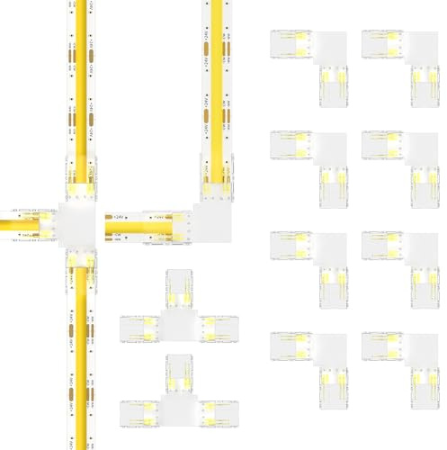 PAUTIX CCT COB LED Strip Light-kontakter för 3 stift 10 mm bredd CCT Cob justerbar LED-remsa, 8 st L-formad och 2 st T-formad