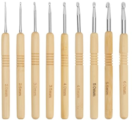 EYVRPAU 9 Stück Häkelnadel-Set, Starter-Häkelset für Anfänger, ergonomischer Holzgriff für arthritische Hände, extra leichte Stricknadeln zum Häkeln 2.0mm 2.5mm 3mm 3.5mm 4mm 4.5mm 5mm 5.5mm 6.0mm