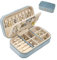 Boxudeli Porta gioielli da viaggio, portagioie piccolo in velluto con specchio per ragazze e donne, organizer portatile per riporre orecchini, anelli e collane (blu nebbia)