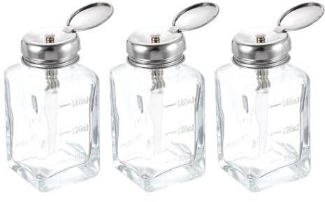 sourcing map Lösungsmittel-Alkoholspender, 180 ml, Push-Down-Flüssigkeitsspender, Pumpflasche, Sprinklerkopf mit Kunststoffrohr und Kupferkern für Aceton-Politurentferner, 3 Stück