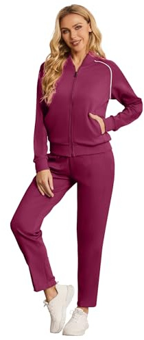 BASICDOT Tuta da jogging da donna, lunga in due pezzi, per il tempo libero, con chiusura lampo, rosso magenta, M