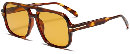 CIKJUK Occhiali da sole retrò uomo donna occhiali da pilota anni '70 arancioni occhiali da sole rettangolari vintage occhiali da sole per protezione UV400, leopardo/arancione giallo, 58 mm x 143 mm