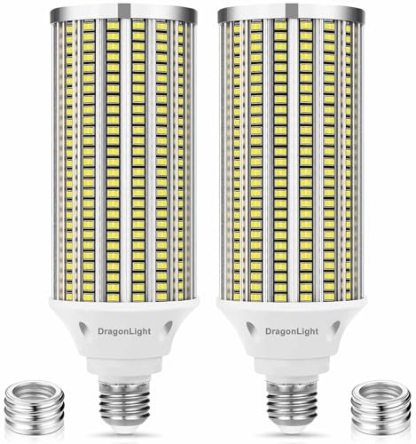 DragonLight 80W Super Bright LED Corn Light Bulbs (600 Watt Equivalent) - E27/E40 Large Base LED Lamp - 5000K Daylight 9,600 Lumens for Large Area Lighting, Pack of 2