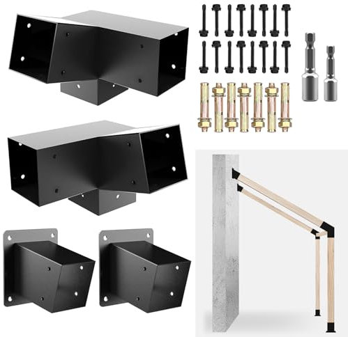 Pergola Slanted Roof Bracket kit 4 Pack,3-Way 30-Degree Right Angle Corner Bracket with Wall Mount Post Base for 4x4 (Actual:3.5“x3.5) Lumber for Pergolas/Gazebos,Porchs - 4Pack