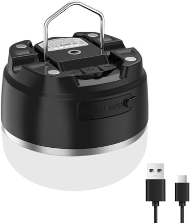 Campinglampe, LED Camping Laterne USB Aufladbar mit 8000 mAh, 4 Helligkeiten Leuchtmodi, 6-stufig einstellbare Helligkeit & Eingebauter Starker Magnet Wasserdicht Campingleuchte für Wandern, Notfall