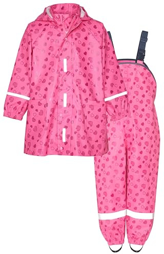 Playshoes Unisex barn regnset regnbyxor regndräkt (2-pack), Hjärtan allover, 86