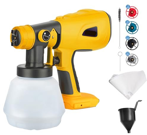 Spruzzatore di vernice senza fili per Dewalt 18 V/20 V, pistola a spruzzo elettrica HVLP portatile con 4 ugelli, contenitore da 1000 ml per pareti, recinzioni, casa fai da te pittura domestica