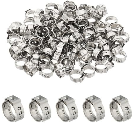 PATIKIL 3/8 Inch PEX Crimp Rings, 120 Pack Single Ear Hose Clamps Stainless Steel Cinch Crimp Ring Pinch Clamps for Pex Tubing Pipe Fitting Connections, Silver