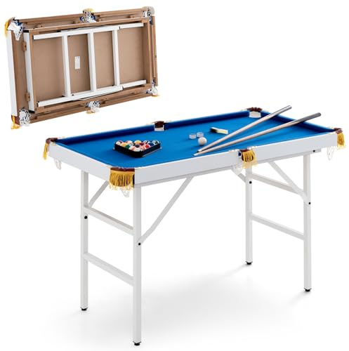 COSTWAY fällbart biljardbord, biljardbord med tillbehör, poolbord med 2 köer, 2 kritor, triangel och borste, bordsbiljard av trä, snookerbord för barn, vuxna, 122 x 64 x 78 cm (blå)