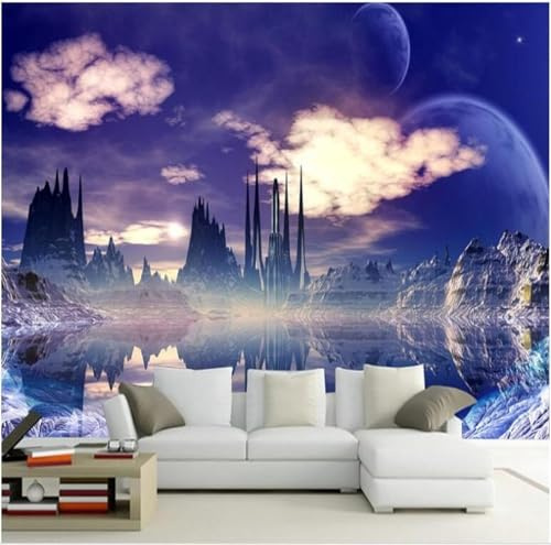 XLMING Trois Dimensions Chaud Pics Lunaires Violets Nuages Blancs 3D Papier Peint Texture Soyeuse Intissé Salle à Manger Bureau D'étude Canapé Chambre Salon TV Mur-200cm×140cm