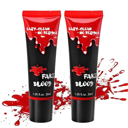 HOUSN Halloween Kunstblut, waschbar, für Spezialeffekte, Make Up, Halloween, Zombie, Vampir, Cosplay, Theaterschminke, 2 x 30 ml