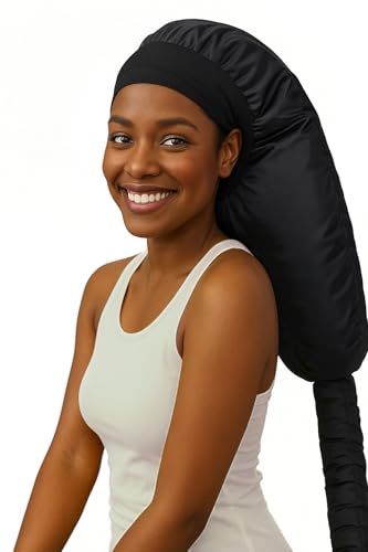 Hooded Hair Dryer for Curly Hair, Large Adjustable Blow Dryer Cap, Portable Hair Dryer Bonnet Attachment, Soft Diffuser for Fast Drying & Deep Conditioning, Headband Integrated Design (Black)