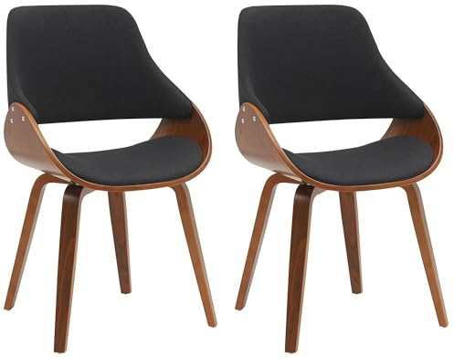 CLP Chaises de Salle à Manger Set de 2 Vangale, avec accoudoirs et Dossier, rembourrées, piètement Bois courbé Noyer, Couleur:Noyer/Noir, Matériel:Tissu