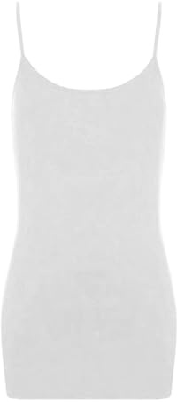 janisramone Dam Cami Bodycon miniklänning, stretchig rund hals linnen, strappy korta västklänningar, sommarfestklänningar för kvinnor Storbritannien, enkel spagettiremklänning, Vitt, 42/44