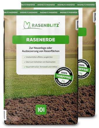 BodenLiebe RASENERDE 20 Liter – torffreie Premium‑Rasenerde mit Startdünger – perfekt für größere Rasenflächen, Neuansaat & Nachsaat – locker, formstabil & nährstoffreich – ideal für Rollrasen