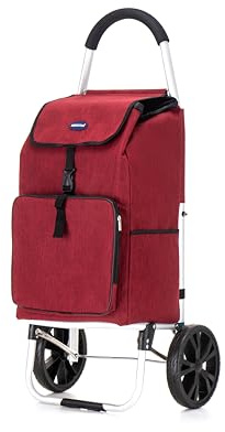 Large Lightweight Shopping Trolley with Wheels – 64L Grocery Cart with Handle, Heavy-Duty & Collapsible for Easy Storage – Ideal for Shopping, Laundry & Travel (Wine)