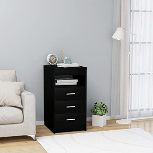 Credenza con cassetti, colore nero, 40 x 50 x 76 cm, in legno, cassettiera con 3 cassetti, stoccaggio per ufficio, soggiorno, camera da letto, corridoio