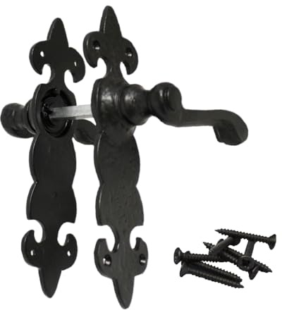 Epsom Door Handle Fleur de LYS Black Wrought Iron Door Handle Range – Traditional Cottage Style | Latch, Lock & Bathroom Options | 1, 4 or 6 Pack (1 x Pair of Handles)