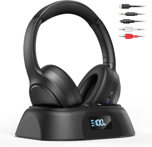 Doohoeek Wireless TV Headphones, Bluetooth 6.0 Headset with Charging Dock & Digital Display, 60H Playtime, Lightweight Foldable Headphones for Optical, AUX & Bluetooth TVs, Gift for the Seniors