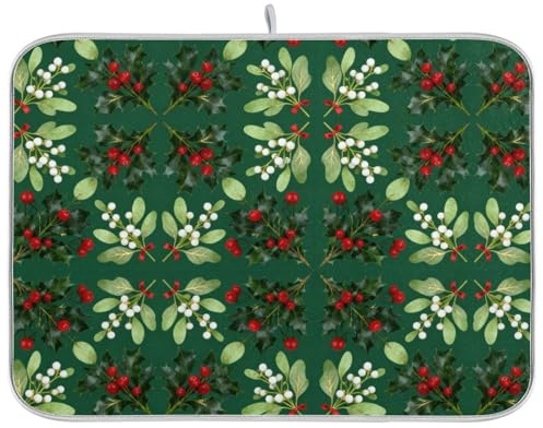 Abtropfmatte für Geschirr, Weihnachten, Stechpalme und Mistelzweig, 40,6 x 45,7 cm, saugfähig
