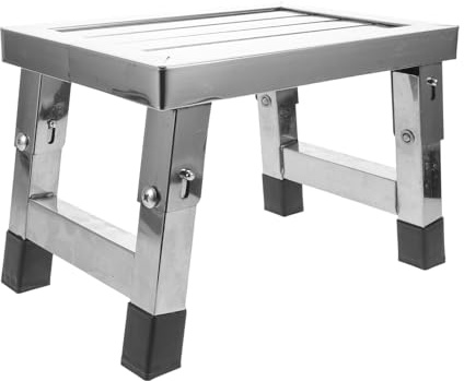 EPIGEIST Sgabello Pieghevole in Acciaio 28X19X19 CM Sgabello Portatile Antiscivolo per Bagno e Cucina Seduta Compatta in Metallo Resistente per Adulti e Campeggio
