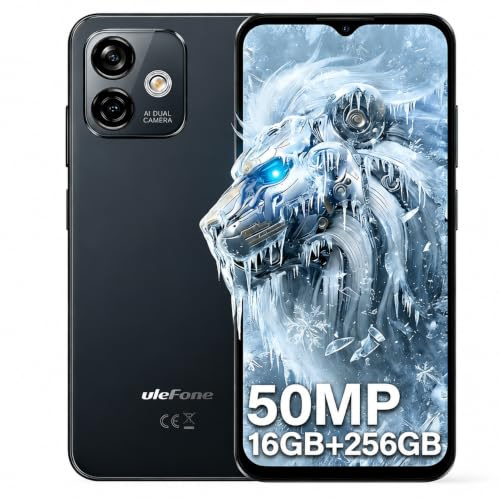 Ulefone Note 16Pro Smartphone Ohne Vertrag,50MP+8MP Smartphone,16GB+128GB Octa Core Handy Günstig,6.52 HD+ 4G Dual SIM Handy,NFC/Face ID/Fingerabdruck/GPS/OTG,Schwarz