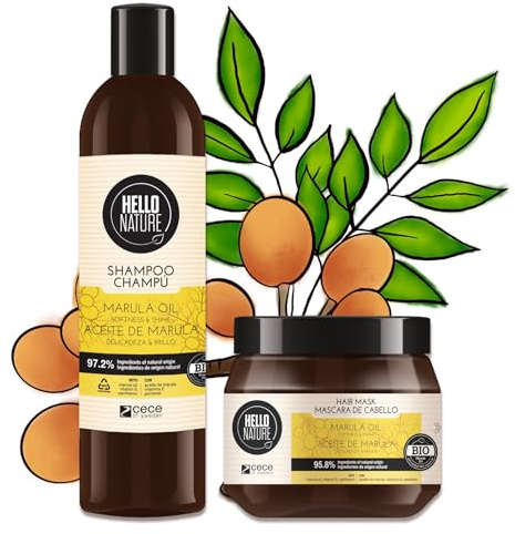 P-Beauty Naturkosmetik Kit de soin capillaire à l'huile de marula Shampoing & masque capillaire – Bio & végétalien – Shampooing pour réparation intense, hydratation et brillance – Cure capillaire pour
