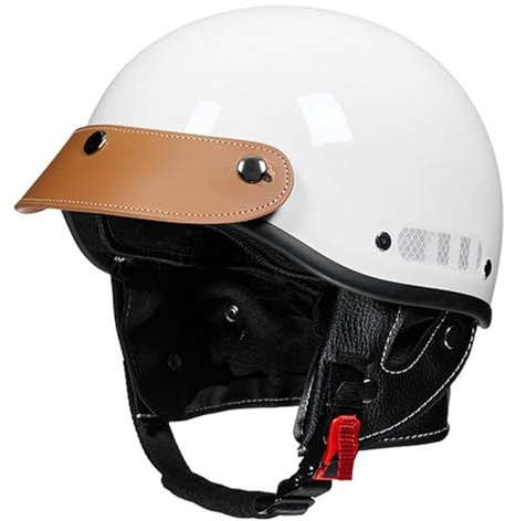 Casco Mezzo Retrò Scooter Caschi Jet E Demi-Jet Vintage Caschi Cromwell DOTECE Certificato Aperto Casco Scodella Tesa In Pelle Staccabile Unisex Fibbia A Sgancio Rapido E,58-62CM