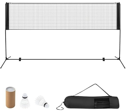 LIFEZEAL Rete da Badminton, Altezza Regolabile, Rete Tennis Portatile 2 Volani, Tappi per Piedi, Morsetti e Borsa, per Uso Interno ed Esterno, per Pallavolo, Pickleball (Nero, 310 x 102 x 89-155 cm)