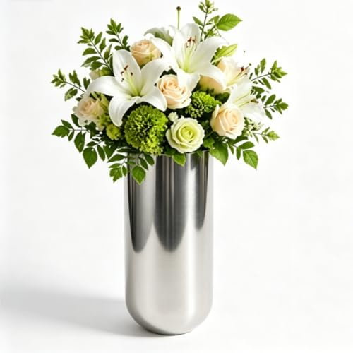 Blumenvase aus Edelstahl, Metallvase für Blumen, Moderne Tisch-Blumenvasen für Hochzeit, Tafelaufsatz, Dekoration, Esstisch, Arbeitsplatte, Heim- und Wohnzimmerdekoration, Silber