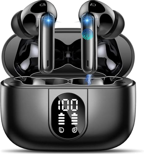Wireless Earbuds, 2026 Bluetooth 5.4 Headphones, 50H Playtime Ear buds HiFi Stereo with 4 ENC Noise Cancelling Mics, IP7 Waterproof Earbuds with LED Display, Fast Charging, In Ear Earphones Deep Bass