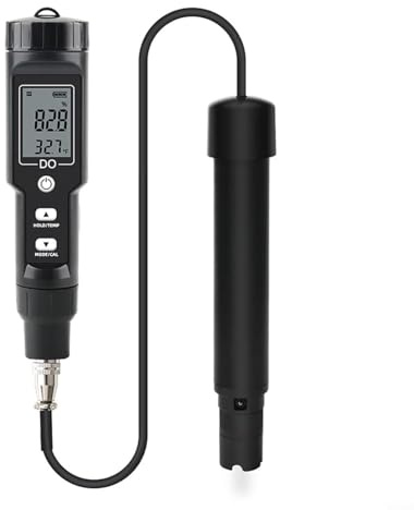 CWOQOCW Medidor de oxígeno disuelto DO9100 para piscinas, acuarios, pruebas de agua de mar, probador portátil de calidad del agua con compensación automática de temperatura y 6 cubiertas de sonda