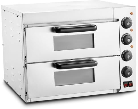 Forno Per Pizza Elettrico 16 Pollici, Forno Pizza Professionale In Acciaio Inox Con Pietra Refrattaria, Timer E Temperatura Regolabile Fino A 350°C Per Interni Ristorante Cottura Casa(Double Layer)