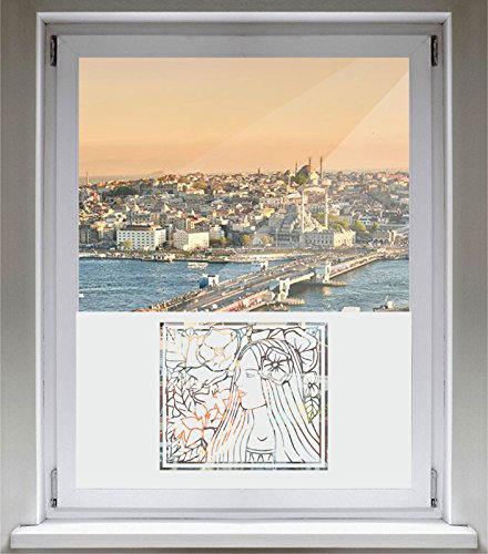 INDIGOS UG Sichtschutzfolie Glasdekorfolie Fensterfolie mit Motiv satiniert Blickdicht - d132 wunderschönes Ornament mit hübsche Frau - 1000 mm Länge - 500 mm Höhe Viereck - selbstklebend - matt
