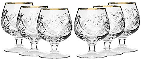 Lot de 6 verres à whisky en cristal de coupe russe, cognac, scotch et whisky, bordure, or 24 carats, 12,7 g. Verrerie à liqueur de vodka faite à la main