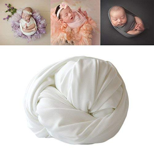 Newborn Baby Photo Props Blanket Backdrop Cotton Stretch Without Wrinkle Wrap for Boy Girls Photography Shoot (White)