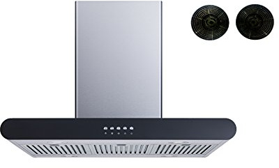 Winflo 30 In. Convertible Stainless Steel Island Range Hood with Stainless Steel Baffle Filters, Charcoal Filters and Push Button Control