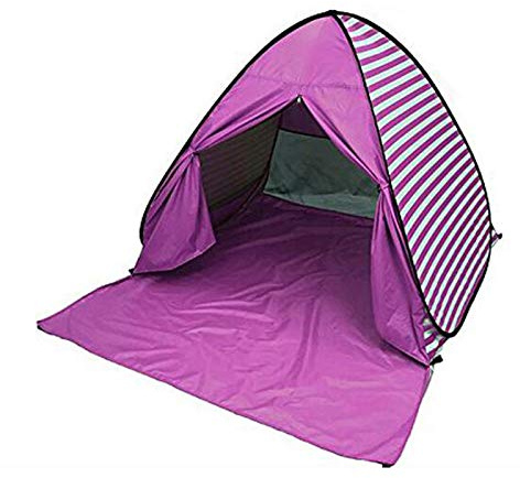 YBK Tech Strandmuschel, automatisches Pop-Up-Zelt, sofortiger UV-Schutz, tragbares Sonnenzelt für 2-3 Personen, gestreift, Rosa
