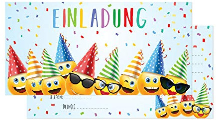 Friendly Fox Party Emoji Einladung, 12x Einladungskarten Kindergeburtstag Emojis, Geburtstagseinladung DIN lang