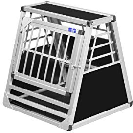 ALPUNA Transportbox N67 – Aluminium Hundebox 58×60×63 cm – Auto Hundebox mit Notausstieg, sicherer Hundetransport im Kofferraum mit Stoßstangenschutz