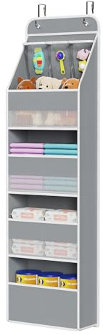 Univivi Fabric Over Door Hanging Organizer for Baby Nursery, Grey, 5-Shelf