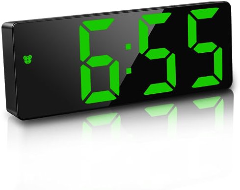 JQGO Sveglia digitale, LED, sveglia digitale, specchio, orologio da tavolo, cavo USB, sveglia fine, 12/24 ore, snooze, controllo vocale, visualizzazione della temperatura, luminosità regolabile